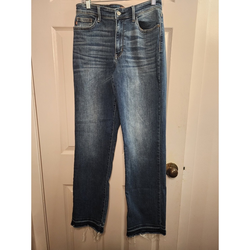 Judy Blue Jeans Size 11/30 Blue Dark Wash Dad Jean Raw Hem Denim Pants